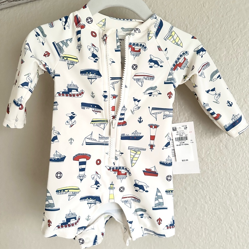 Nautical Print Infant Rash Guard/Swimsuit